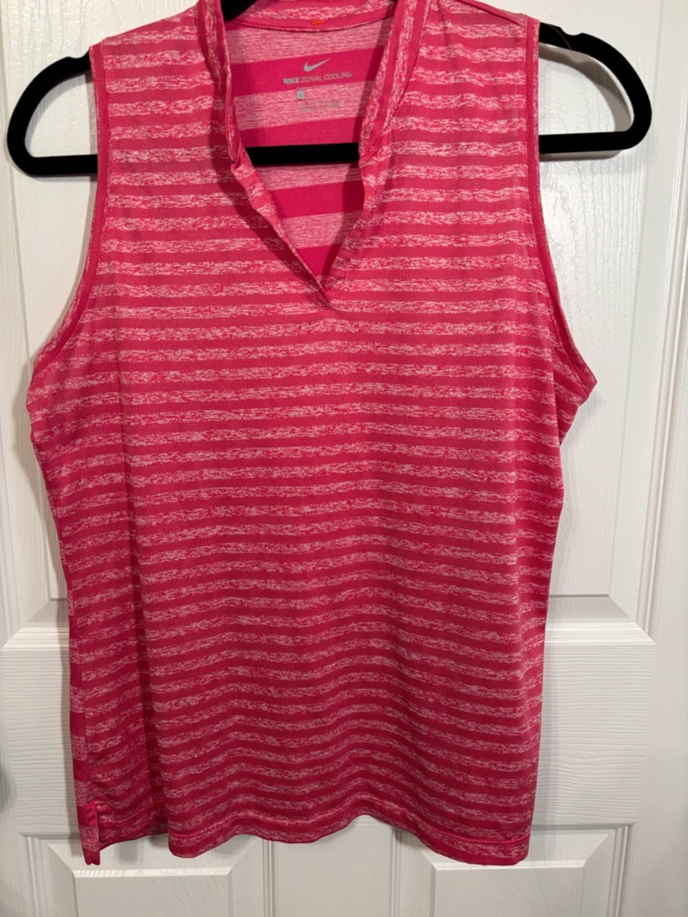 Nike Zonal Cooling Sleeveless Golf Polo Pink Striped Athletic Top Size L